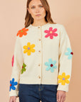 Yumi Ivory Knitted Flower Applique Cardigan