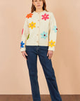 Yumi Ivory Knitted Flower Applique Cardigan