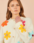 Yumi Ivory Knitted Flower Applique Cardigan