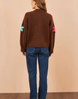 Yumi Brown Knitted Flower Applique Cardigan