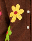 Yumi Brown Knitted Flower Applique Cardigan