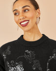 Yumi Black Relaxed Knitted Jumper With Sequin Detail