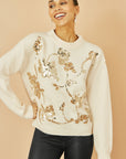 Yumi Cream Relaxed Knitted Jumper With Sequin Detail