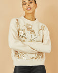 Yumi Cream Relaxed Knitted Jumper With Sequin Detail