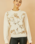 Yumi Cream Relaxed Knitted Jumper With Sequin Detail