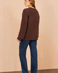 Yumi Brown Cardigan With Flower Detail Sleeves