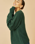 Yumi Green Edge to Edge Cardigan With Flower Detail Sleeves