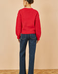 Yumi Red Hand Embroidered Chunky Knitted Cardigan