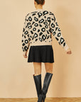 Yumi Beige Animal Print Intarsia Tie Front Cardigan