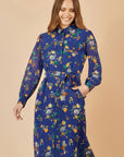 Yumi Recycled Navy Raccoon Print Shirt Midi Dress