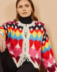 Yumi Multicolour Tie Front Heart Intarsia Cardigan