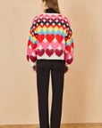 Yumi Multicolour Tie Front Heart Intarsia Cardigan