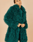 Yumi Teal Luxe Long Hair Fur Coat