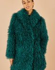 Yumi Teal Luxe Long Hair Fur Coat