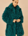 Yumi Teal Luxe Long Hair Fur Coat