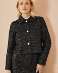 Yumi Black Boucle Sequin Jacket With Pearl Buttons
