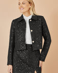 Yumi Black Boucle Sequin Jacket With Pearl Buttons