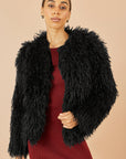 Yumi Black Luxe Fluffy Faux Fur Coat