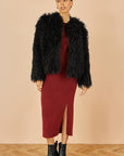 Yumi Black Luxe Fluffy Faux Fur Coat