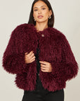 Yumi Burgundy Luxe Fluffy Faux Fur Coat