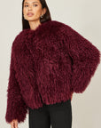 Yumi Burgundy Luxe Fluffy Faux Fur Coat