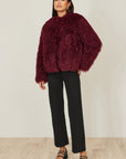 Yumi Burgundy Luxe Fluffy Faux Fur Coat