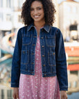 Yumi Blue Stretch Denim Jacket With Pocket Detail