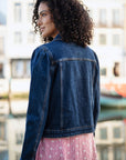 Yumi Blue Stretch Denim Jacket With Pocket Detail