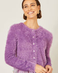 Yumi Lavender Eyelash Knit Cropped Cardigan