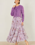 Yumi Lavender Eyelash Knit Cropped Cardigan