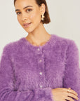 Yumi Lavender Eyelash Knit Cropped Cardigan