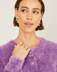 Yumi Lavender Eyelash Knit Cropped Cardigan