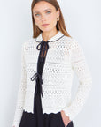 Yumi Ivory Crochet Knitted Cardigan With Peter Pan Collar