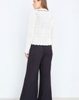 Yumi Ivory Crochet Knitted Cardigan With Peter Pan Collar