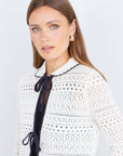 Yumi Ivory Crochet Knitted Cardigan With Peter Pan Collar