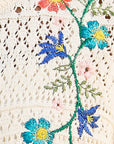 Yumi Ivory Crochet Knitted Tie Front Cardigan With Floral Embroidery