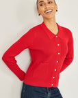 Yumi Red Ribbed Collar Button Up Cardigan
