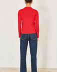 Yumi Red Ribbed Collar Button Up Cardigan