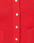 Yumi Red Ribbed Collar Button Up Cardigan