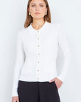 Yumi Ivory Ribbed Collar Button Up Cardigan