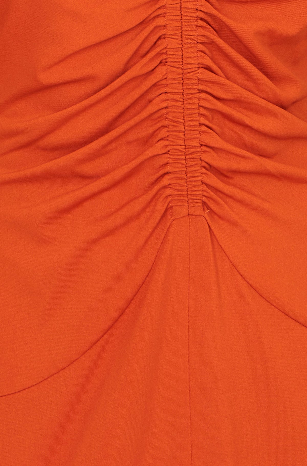 Yumi Orange Ruched Front Stretch Midi Dress