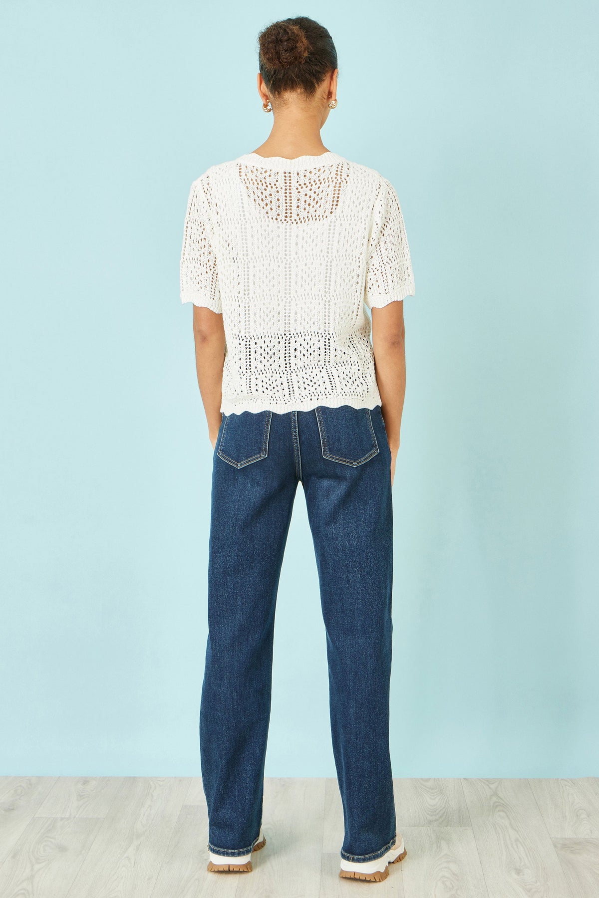 Yumi White Crochet Short Sleeve Cardigan