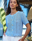 Yumi Blue Crochet Short Sleeve Cardigan