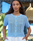 Yumi Blue Crochet Short Sleeve Cardigan