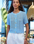 Yumi Blue Crochet Short Sleeve Cardigan