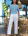 Yumi Blue Crochet Short Sleeve Cardigan