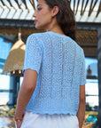 Yumi Blue Crochet Short Sleeve Cardigan