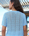 Yumi Blue Crochet Short Sleeve Cardigan