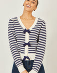 Yumi Multicolour Block Stripe Tie Front Cardigan