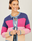 Yumi Multicolour Block Stripe Tie Front Cardigan
